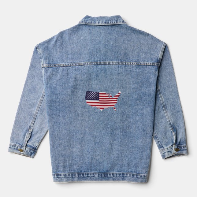 United States Map Filled with American Flag Denim Jacket (Back)