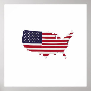 United States Map Filled with American Flag Poster