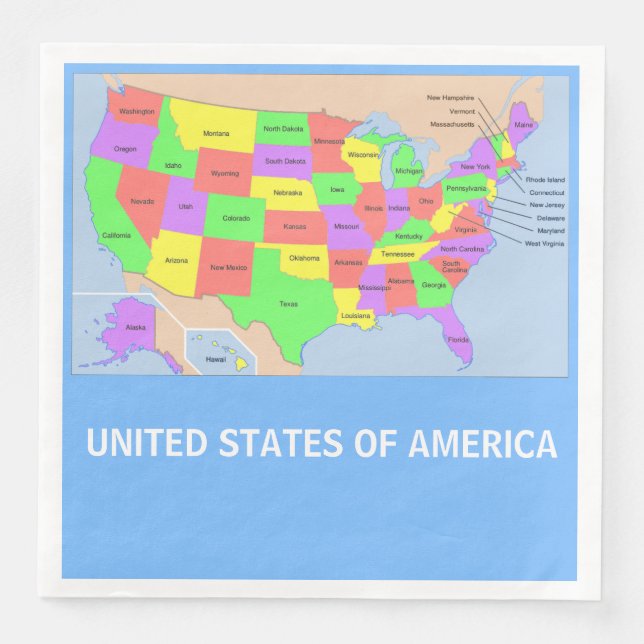 United States Map on Paper Napkins (Front)