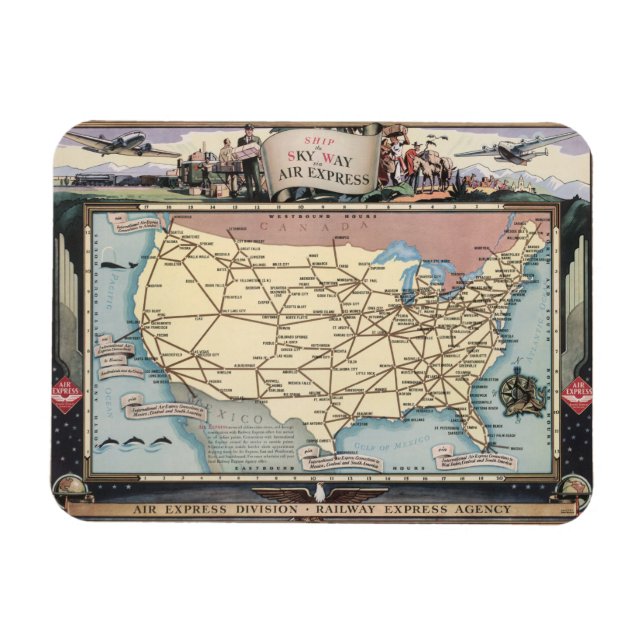 United States Map Ship the Skyway via Air Express Magnet (Horizontal)