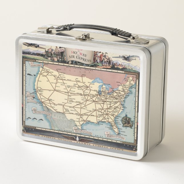 United States Map Ship the Skyway via Air Express Metal Lunch Box (Front)