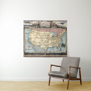 United States Map Ship the Skyway via Air Express Tapestry