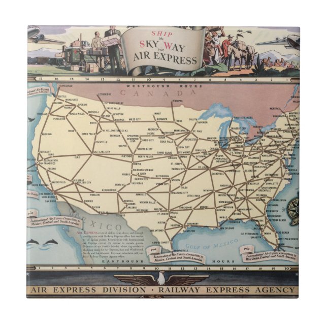 United States Map Ship the Skyway via Air Express Tile (Front)