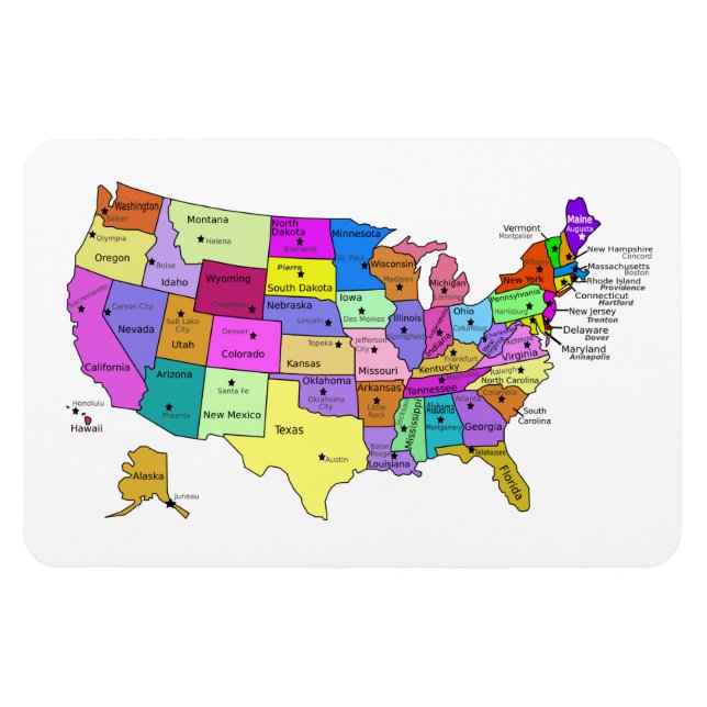 United States Map state names and capitals Magnet (Horizontal)
