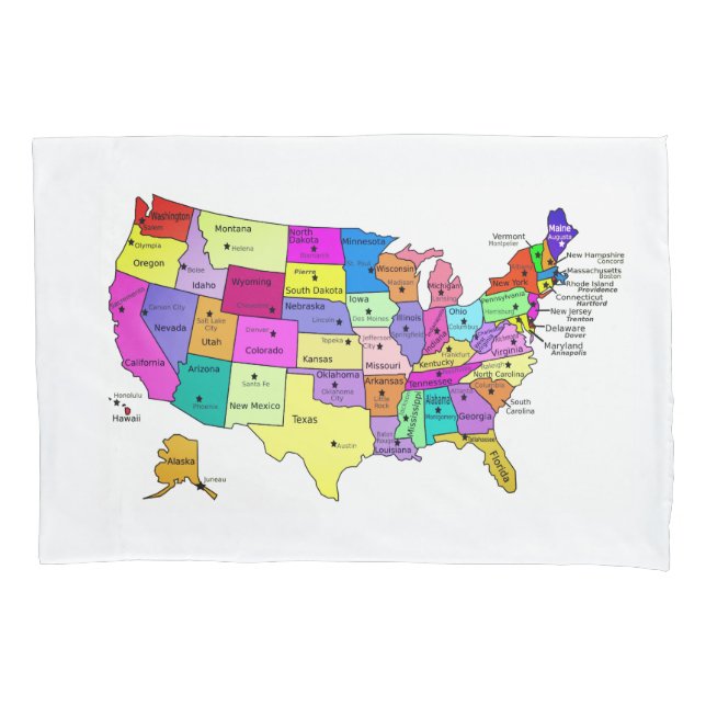 United States Map state names and capitals Pillowcase (Front)