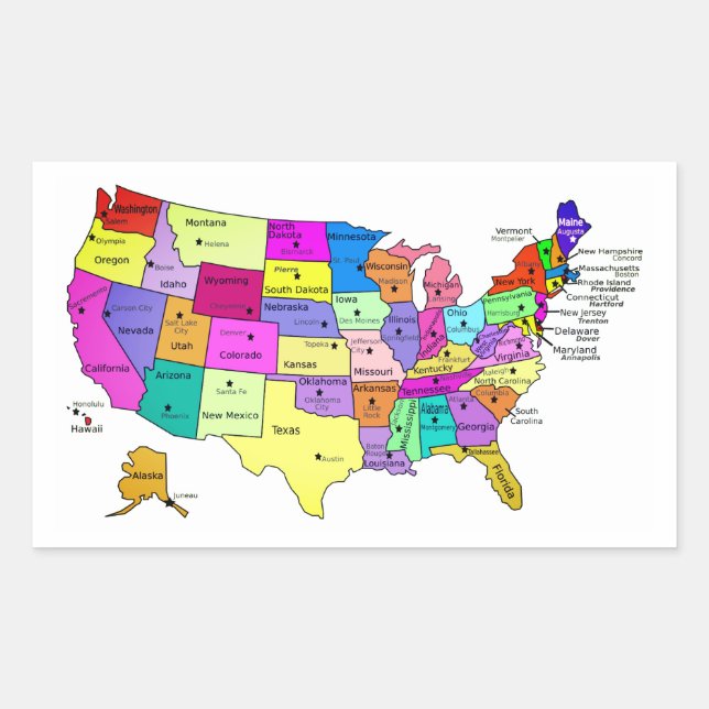 United States Map state names and capitals Rectangular Sticker (Front)