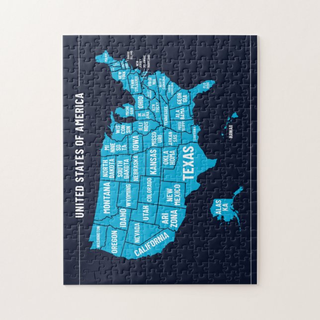 United States Map Teal Minimal Design Jigsaw Puzzle (Vertical)