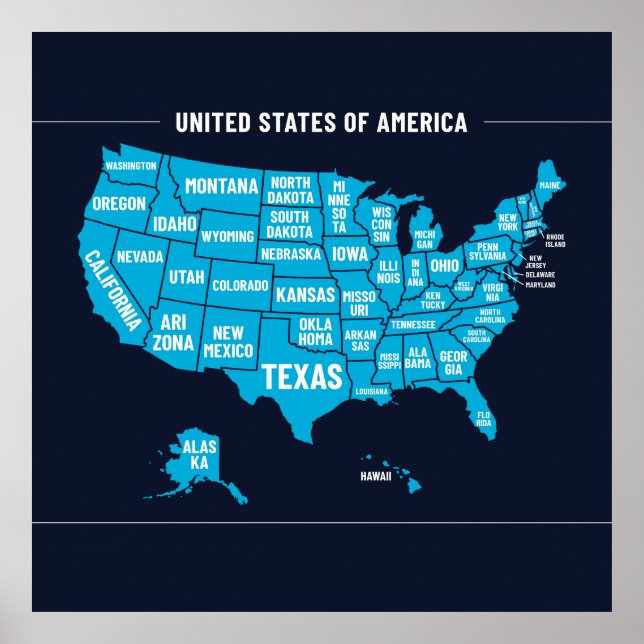 United States Map Teal Minimal Design Poster (Front)