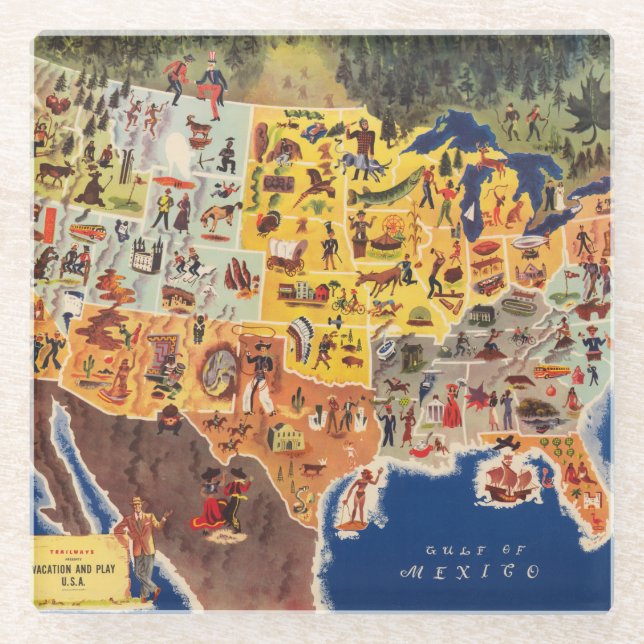 United States Map - Vacation and Play Glass Coaster (Front)