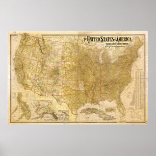 United States Map with Territories (1901) Poster