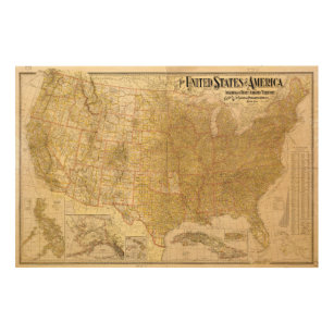United States Map with Territories (1901) Wood Wall Art