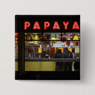 United States, New York. Grey's Papaya: window 15 Cm Square Badge