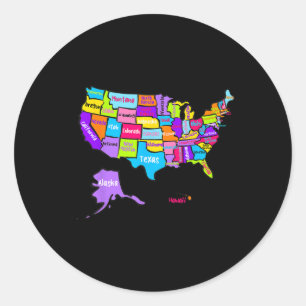 United States Of America Colourful Map With State Classic Round Sticker