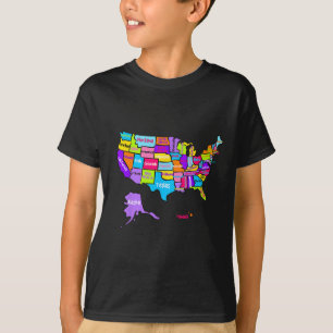 United States Of America Colourful Map With State T-Shirt