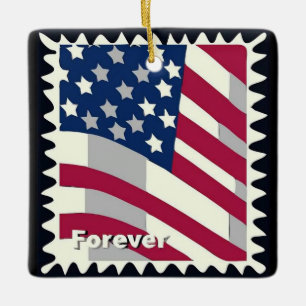 UNITED STATES OF AMERICA FLAG FOREVER STAMP CERAMIC ORNAMENT