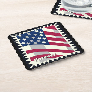 UNITED STATES OF AMERICA FLAG FOREVER STAMP PAPER COASTER