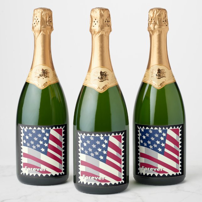 UNITED STATES OF AMERICA FLAG FOREVER STAMP SPARKLING WINE LABEL (Bottles)