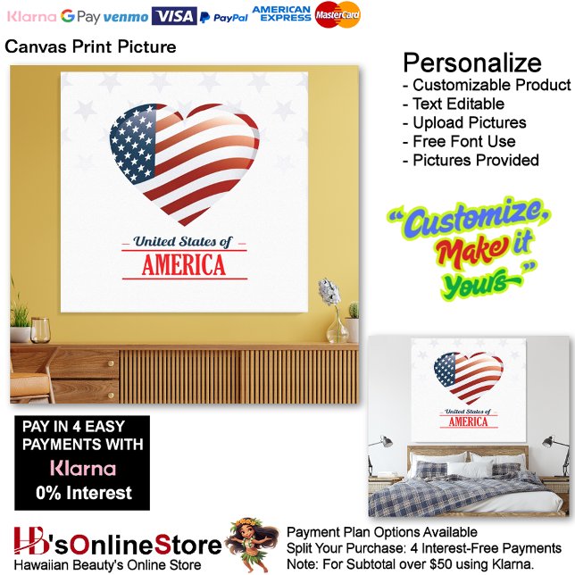United States of America Flag Heart 11 Picture  Canvas Print (United States of America Flag Heart Canvas Print Picture 11.)