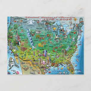 United States of America Fun Map Poster Postcard