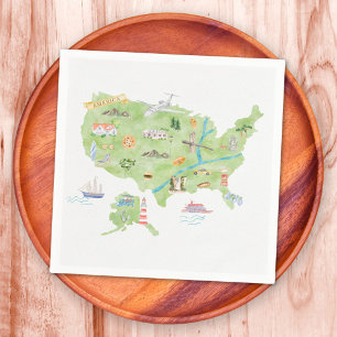 United States of America Illustrated Map Napkin