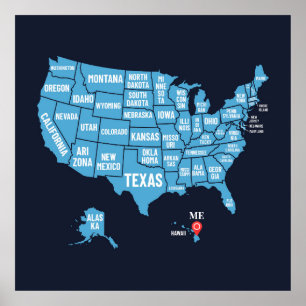 United States Of America Map Address Marker Poster