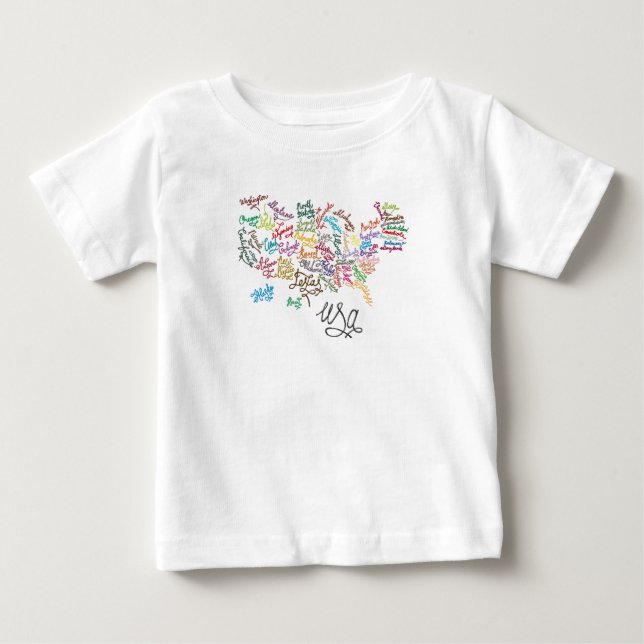 United States of America Script Text Map Baby T-Shirt (Front)
