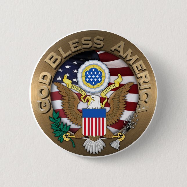 United States of America Seal - God Bless America 6 Cm Round Badge (Front)