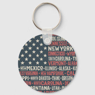 United States Of America States & Capitals Key Ring