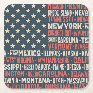 United States Of America  States & Capitals Square Paper Coaster