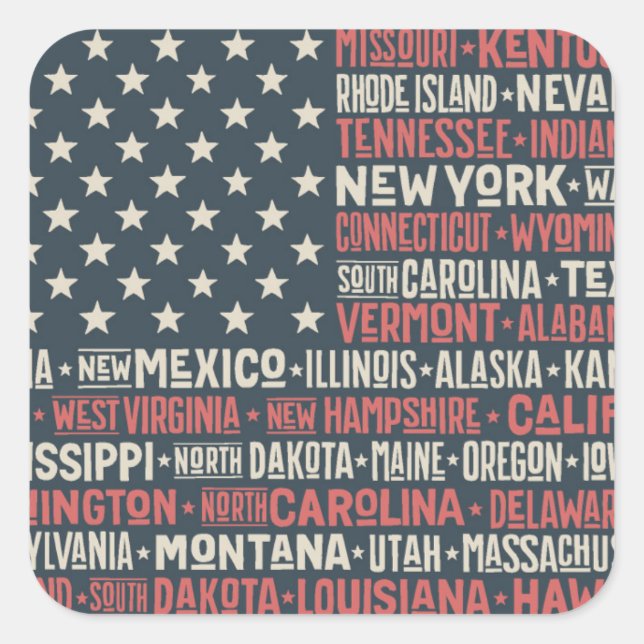 United States Of America |States & Capitals Square Sticker (Front)