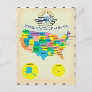 United States of America vintage style Map Postcard