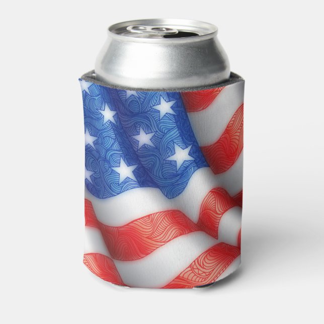 United States of America Wavy Flag Zen Doodle Art Can Cooler (Can Back)