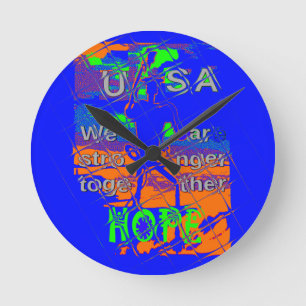 United States Psychedelic Hope: Blue Unity Art Round Clock