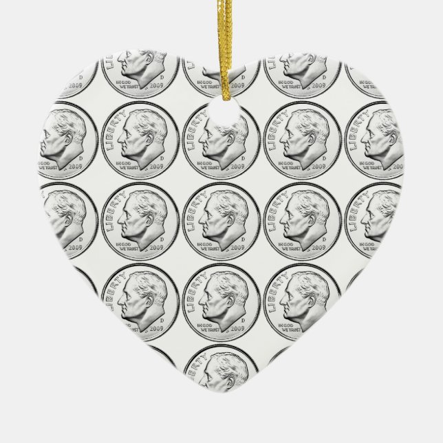 United States Roosevelt Dime Ceramic Tree Decoration (Front)