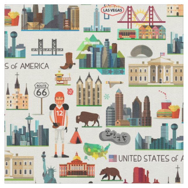 United States Symbols Pattern Fabric (Close Up)