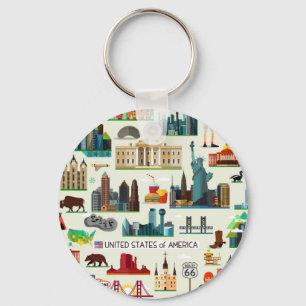 United States Symbols Pattern Key Ring