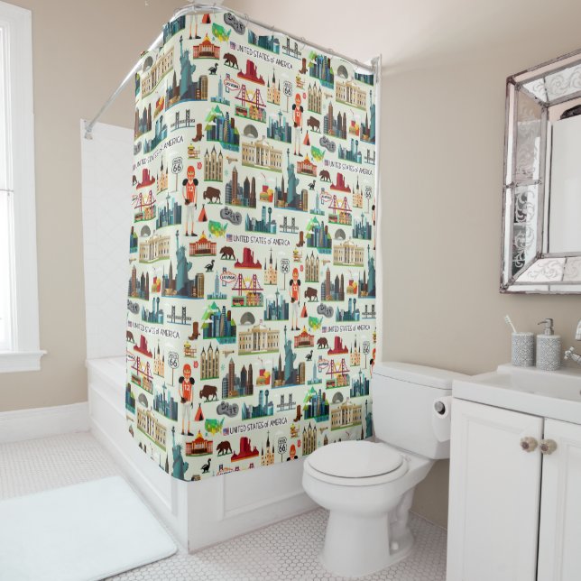 United States Symbols Pattern Shower Curtain (In Situ)