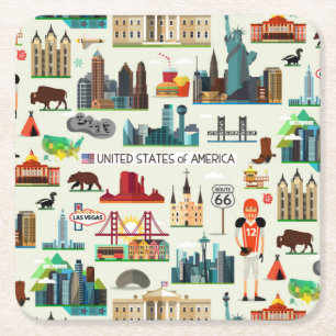 United States Symbols Pattern Square Paper Coaster