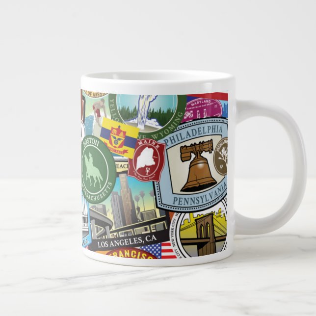 United States Travel Sticker Pattern Large Coffee Mug (Right)