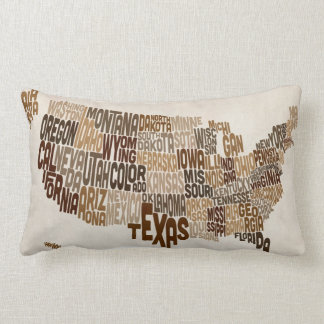 United States Typography Text Map Lumbar Cushion