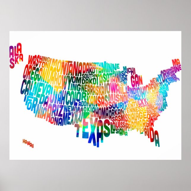 United States Typography Text Map Poster (Front)