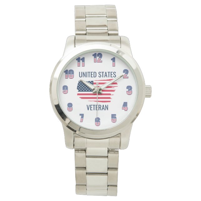 United States Veteran Silver Bracelet Watch (Front)