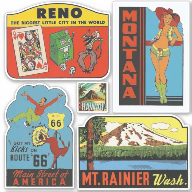 United States Vintage Style Travel Stickers (Front)
