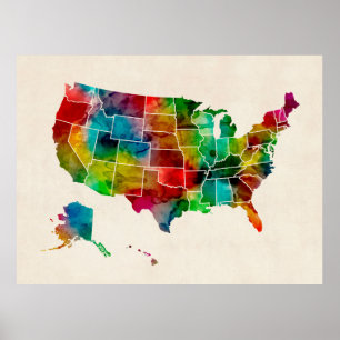 United States Watercolor Map Poster