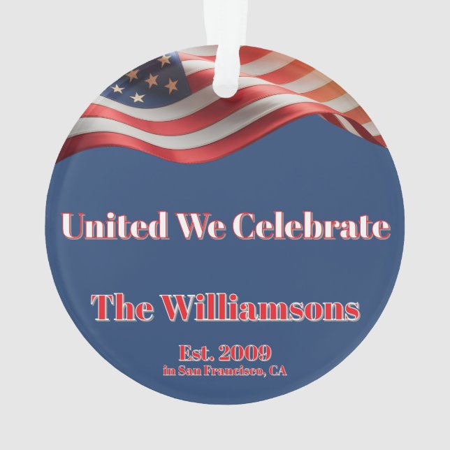 United We Celebrate • 1776–2026 Family Keepsake Ornament (Back)
