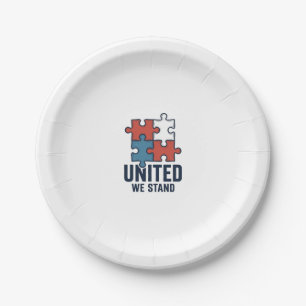 United We Stand Puzzle Piece Patriotic Shirt Desig Paper Plate