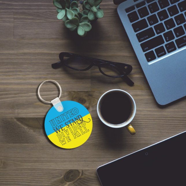 United we stand Ukraine encouragement yellow blue Key Ring (Creator Uploaded)
