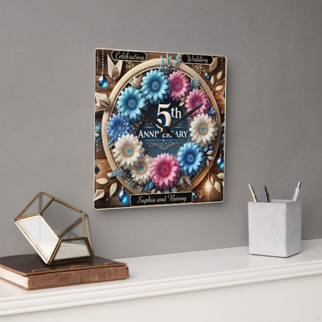 Unity Blooms: Anniversary Celebration in Style Square Wall Clock (Office)