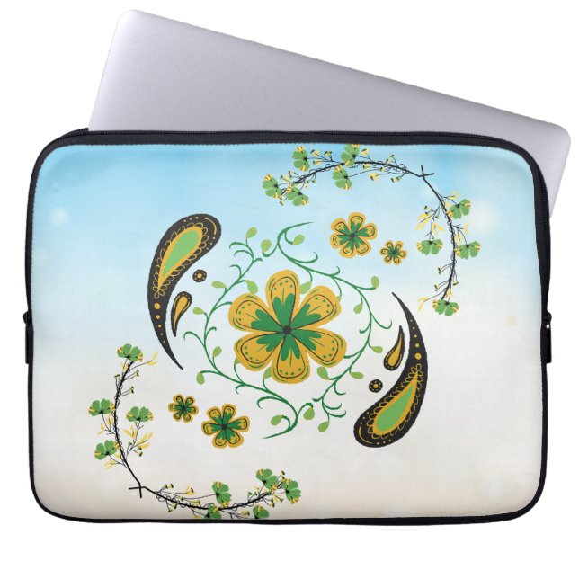 Unity Blossom – Peaceful Green‑Yellow Harmony Laptop Sleeve (Front)