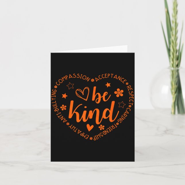 Unity Day Be Kind Kindness Orange Anti Bullying Te Card (Front)